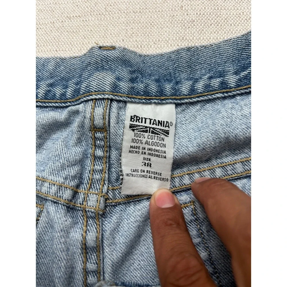Britannia Vintage Denim Shorts Men's 38 Light Wash 100% Cotton Casual Jean Short